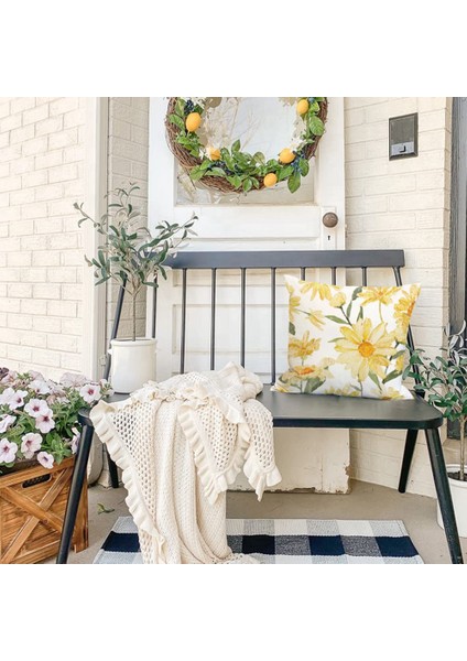 Yaz Yastığı Kapakları 18X18 Set 4 Çiftlik Evi Atma Yastıkları Yaz Süslemeleri Daisy Yastık Kılıfı Kanepe Dekoru (Yurt Dışından) fiyatları