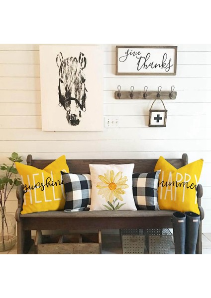 Yaz Yastığı Kapakları 18X18 Set 4 Çiftlik Evi Atma Yastıkları Yaz Süslemeleri Daisy Yastık Kılıfı Kanepe Dekoru (Yurt Dışından) modelleri