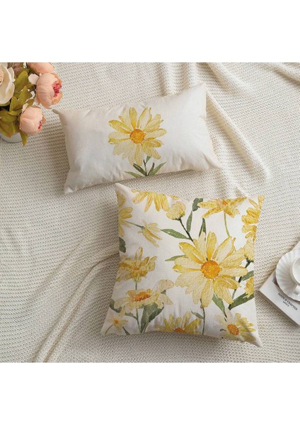 Yaz Yastığı Kapakları 18X18 Set 4 Çiftlik Evi Atma Yastıkları Yaz Süslemeleri Daisy Yastık Kılıfı Kanepe Dekoru (Yurt Dışından) fırsatları