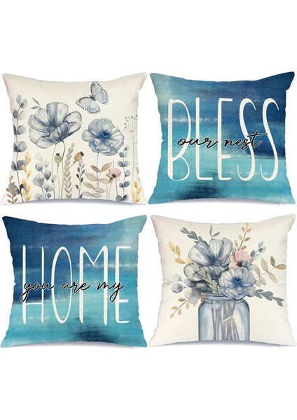 Bahar Yastığı Kapakları 18 x 18 Set 4 Yay Dekorasyonu Çiftlik Evi Yastıklar Ev Dekor Dekor Sofa Kanepe Yastık Kılıfları (Yurt Dışından)