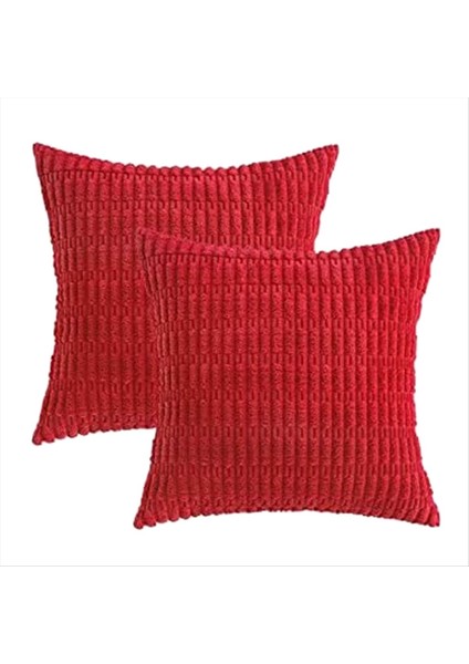 2 Kırmızı Kadife Dekoratif Atış Yastık Paketi Yumuşak Boho Çizgili Yastık Kapakları Modern Çiftlik Evi Ev Dekor (Yurt Dışından)