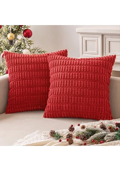 2 Kırmızı Kadife Dekoratif Atış Yastık Paketi Yumuşak Boho Çizgili Yastık Kapakları Modern Çiftlik Evi Ev Dekor (Yurt Dışından) modelleri