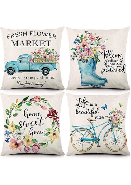 Bahar Yastığı Kapakları 18X18INCH Atma Yastık Kılıfı 4 Çiftlik Evi Yastık Kılıfı Ev Dekorasyonu (Yurt Dışından)