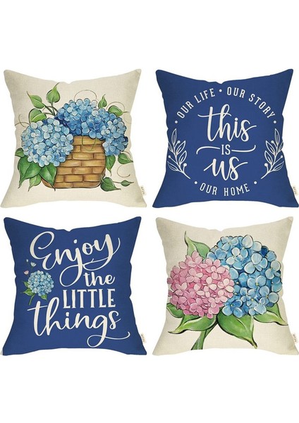 Bahar Yastığı Kapakları 18 x 18 Set 4 Yay Dekorasyonu Çiftlik Evi Yastıklar Ev Dekoru Çörek Kanepe Yastık Kılıfı A (Yurt Dışından)