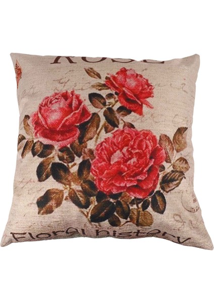 Vintage Çiçek/çiçek Keten Dekoratif Atış Yastık Kılıfı Yastık Kapağı Ev Kanepe Dekoratif (3 Gül) (Yurt Dışından)