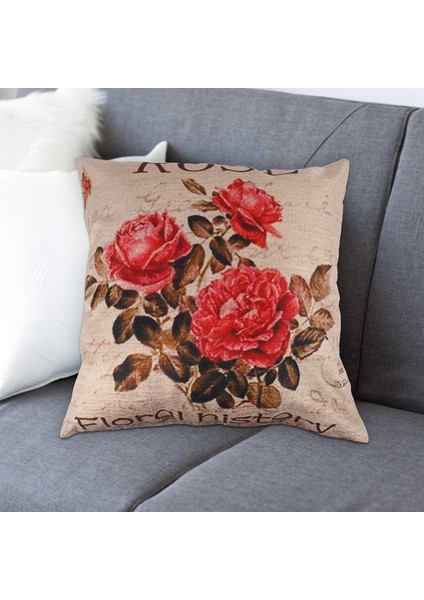 Vintage Çiçek/çiçek Keten Dekoratif Atış Yastık Kılıfı Yastık Kapağı Ev Kanepe Dekoratif (3 Gül) (Yurt Dışından) indirimleri