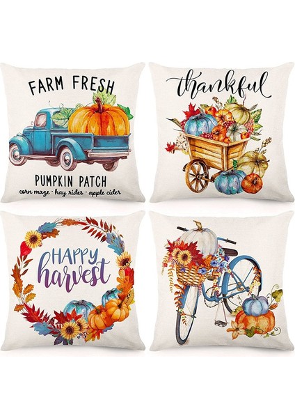 Sonbahar Yastığı Kapakları 18X18 Set 4 Güz Dekor Şükran Çiftlik Evi Sonbahar Atma Yastık Kaskası Yastık Kılıfı Ev Dekoru (Yurt Dışından)