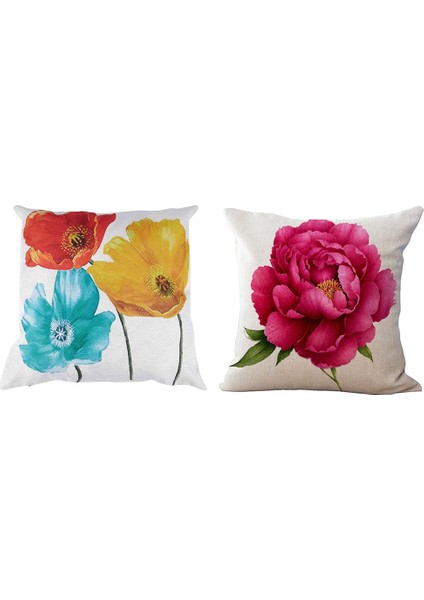 2 Adet Keten Kare Dekoratif Atma Yastık Kılıfı Yastık Kapağı Büyüleyici Trikolor Haşhaş Çiçekleri 45X45CM &amp Rose (Yurt Dışından)