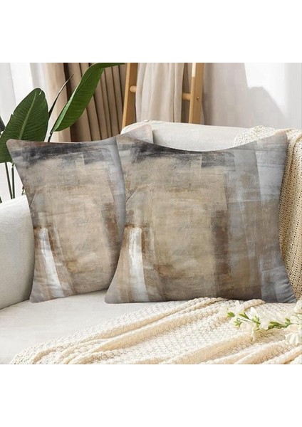 Kahverengi Sanat Boyama Estetik Modern Squarecorativepillow Kanepe Kanepesi Için Yumuşak Atış Yastıklarını Kapsar 2 Set (Yurt Dışından) modelleri