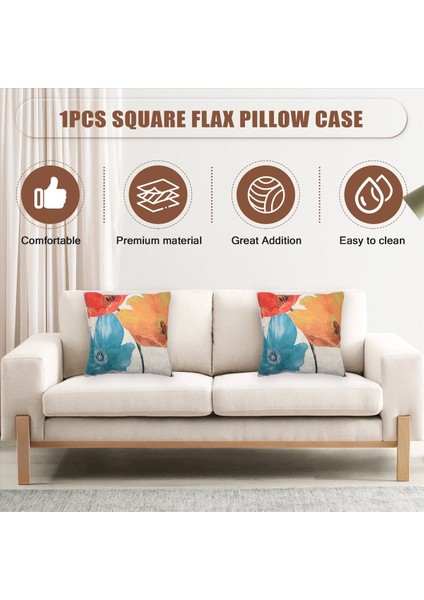 Keten Kare Dekoratif Atma Yastık Kılıfı Yastık Kapağı Büyüleyici Güzel Üç Renkli Kırmızı Sarı Mavi Haşhaş Çiçekler Yıldönümü Günü Mevcut 45X45CM (Yurt Dışından) fırsatları