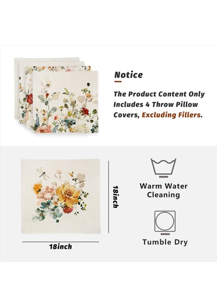 Bahar Yastığı Kapakları 18X18 Set 8 Çiftlik Bahçesi Yastığı Yastığı Bahar Süslemeleri Çiçek Yastık Kılıfı Ev Dekor (Yurt Dışından) fırsatları