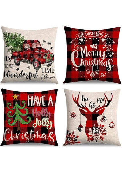Noel Yastığı 18X18 Set 4 Noel Dekoratif Atış Yastıkları Kanepe Kanepe Sandalyeleri Oturma Tezgahı (Yurt Dışından)