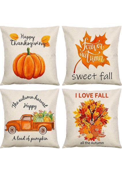 Sonbahar Dekoru Için Yastık Kapakları 18X18 Set 4 Farmhouse Sonbahar Dekorasyonları Şükran Günü Ev Dekoru Atma Yastıkları (Yurt Dışından)