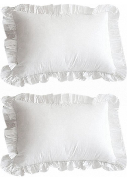 2x% 100 Pamuk Fırfır Yastık Kılıfı Fırfırlı Yastık Kapağı Beyaz Yastık Kılıfı (Yurt Dışından)