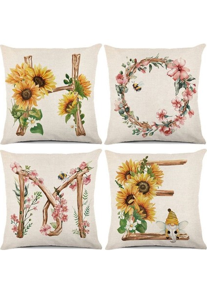 Bahar Yastığı Kapakları 18X18 Set 4 Yastık Kılıfı Bahar Süslemeleri Çiftlik Evi Yastık Atma Kapakları Ev Dekor (Yurt Dışından)