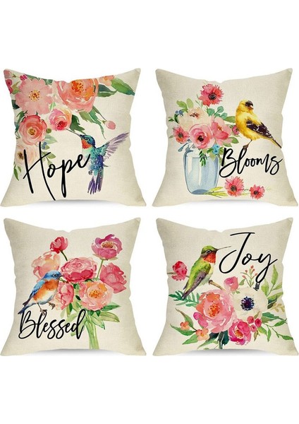 Bahar Yastığı Kapakları 18X18 Set 4 Yay Dekorasyonu Yastık Kılıfı Çiftlik Evi Yastık Atma Yastığı Kapakları Ev Kanepe Dekor (Yurt Dışından)