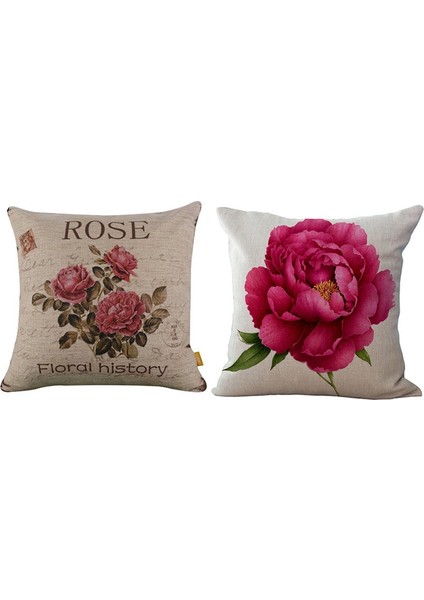 2pcs Vintage Çiçek/çiçek Keten Dekoratif Atış Yastık Kılıfı Yastık Kapağı Ev Kanepe Dekoratif - Büyük Gül ve 3 Gül (Yurt Dışından)