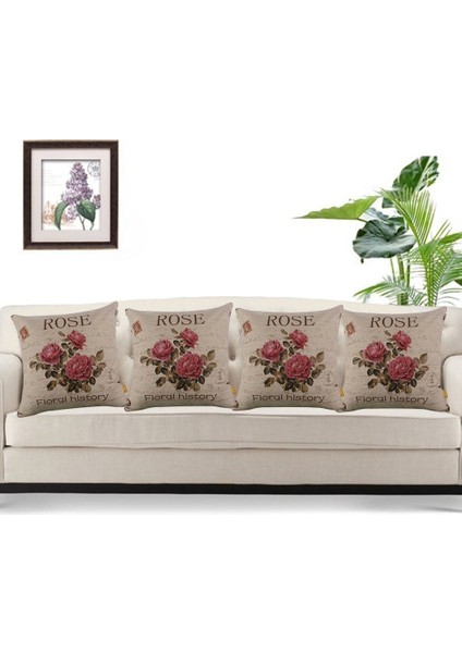 2pcs Vintage Çiçek/çiçek Keten Dekoratif Atış Yastık Kılıfı Yastık Kapağı Ev Kanepe Dekoratif - Büyük Gül ve 3 Gül (Yurt Dışından) modelleri