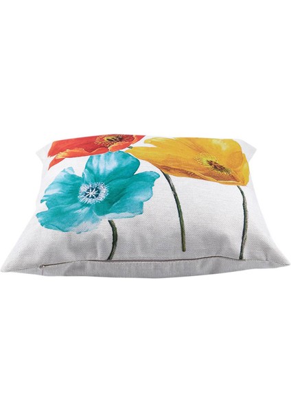 4x Keten Kare Dekoratif Atma Yastık Büyüleyici Güzel Üç Renkli Kırmızı Sarı Mavi Haşhaş Çiçekler 45X45CM (Yurt Dışından) modelleri