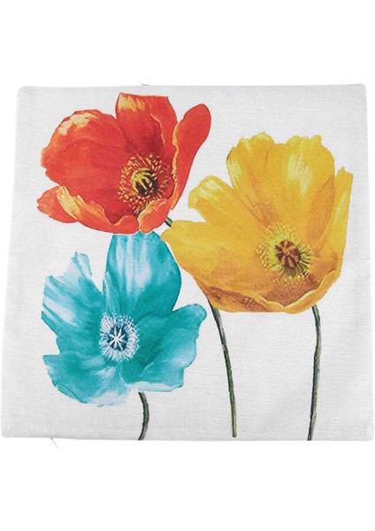 4x Keten Kare Dekoratif Atma Yastık Büyüleyici Güzel Üç Renkli Kırmızı Sarı Mavi Haşhaş Çiçekler 45X45CM (Yurt Dışından) indirimleri