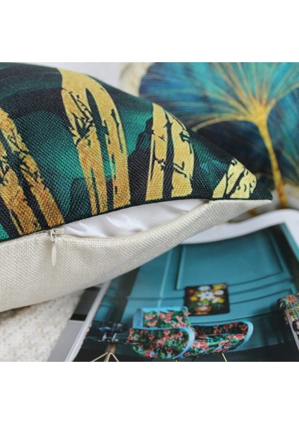 Kare Atma Yastığı Kapakları 4 Yeşil ve Altın Yapraklar Yastık Kapakları Keten Kanepe Yastıkları 45CM x 45CM (Yurt Dışından) modelleri