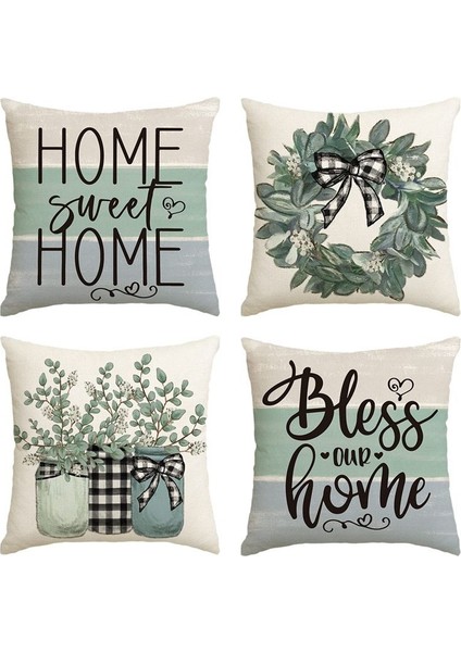 Bahar Yastığı 18 x 18 Set 4 Yay Süslemeleri Okaliptüs Çiftlik Evi Atma Yastık Yastık Kılıfı Kanepe (Yurt Dışından)