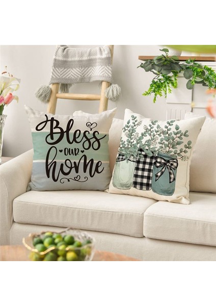 Bahar Yastığı 18 x 18 Set 4 Yay Süslemeleri Okaliptüs Çiftlik Evi Atma Yastık Yastık Kılıfı Kanepe (Yurt Dışından) fırsatları