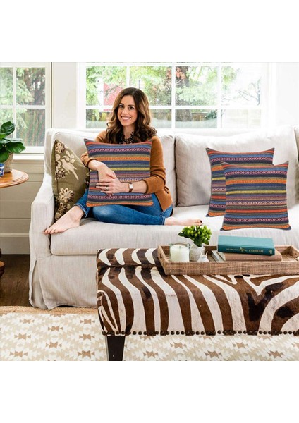 4 Bohem Atma Yastık Seti Kapaklar Dekoratif Boho Meksika Retro Şerit Çok Renkli Yastık Kılıfları Kanepe Için 18X18INCH (Yurt Dışından) modelleri
