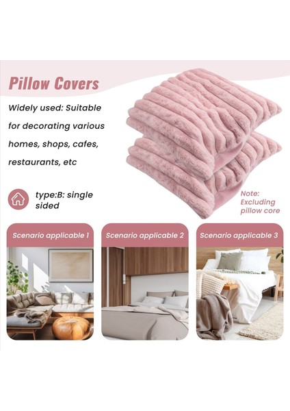 Kürk Peluş Pembe Atma Yastıkları Kaplar Bulanık Çizgili Yastık Kılıfı Yastık Kapakları 18 x 18 Inç Dekor Kanepe Yatak Odası B (Yurt Dışından) indirimleri