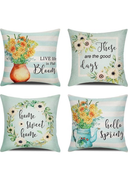 Bahar Yastığı Kapakları 18X18 Set 4 Bahar Dekorasyonu Çiçek Çiftlik Evi Atma Yastığı Kapakları Ev Kanepe Dekor (Yurt Dışından)