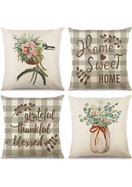 Bahar Yastığı Kapakları 18X18 Set 4 Bahar Süslemesi Okaliptüs Çiftlik Evi Yastık Atma Ev Çekim Dekor Yastık Kılıfı (Yurt Dışından)
