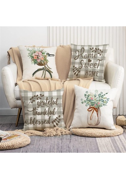 Bahar Yastığı Kapakları 18X18 Set 4 Bahar Süslemesi Okaliptüs Çiftlik Evi Yastık Atma Ev Çekim Dekor Yastık Kılıfı (Yurt Dışından) indirimleri