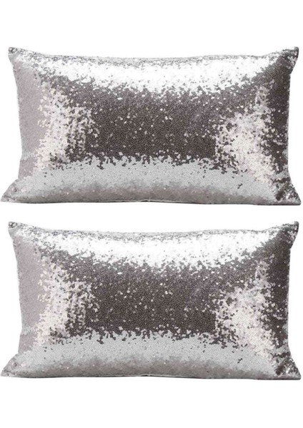 2x Dikdörtgen Yastık Kılıfı Düz Renkli Parıltılı Payetler Yastık Kılıfı (Gümüş) Atma (Yurt Dışından)