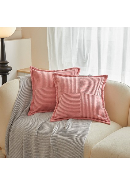 Kadife Yastık Kapakları Ekleme Yumuşak Kanepe Yastık Kapakları Geniş Çizgili Dekoratif Dokulu Yastık Pembe (Yurt Dışından) indirimleri