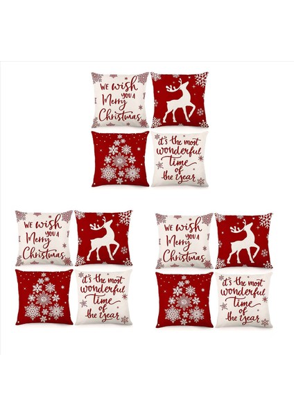 Noel Yastığı Kapakları 18X18 Set 12 Noel Süslemeleri Çiftlik Evi Yastık Kaskası Yastık Kılıfı Ev Dekor (Yurt Dışından)