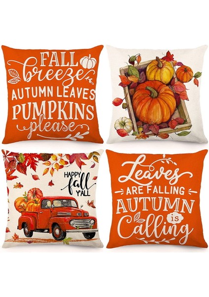 Sonbahar Yastığı Kapakları 18X18 Set 4 Dış Mekan Atma Yastığı Çiftlik Evi Şükran Günü Dekorasyonları Ev Dekoru (Yurt Dışından)