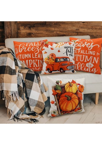 Sonbahar Yastığı Kapakları 18X18 Set 4 Dış Mekan Atma Yastığı Çiftlik Evi Şükran Günü Dekorasyonları Ev Dekoru (Yurt Dışından) indirimleri
