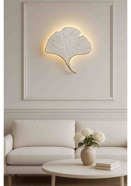 Beyaz Mabet Yaprağı Dekoratif Duvar Apliği – 35×32 cm | Gold Damarlı & Damlacıklı Tasarım fırsatları