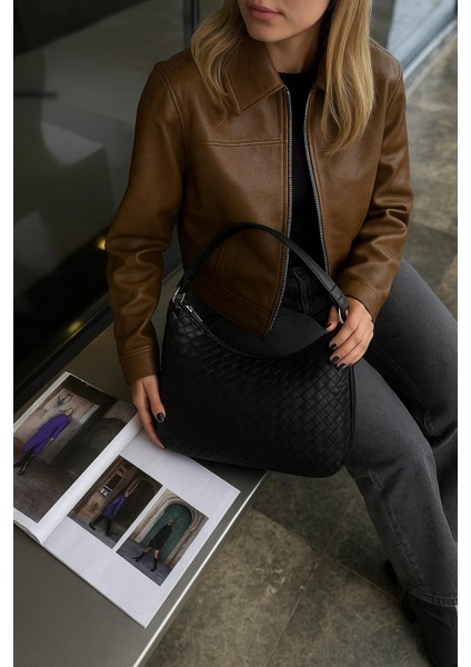 Jude Örgülü Omuz Çantası Siyah