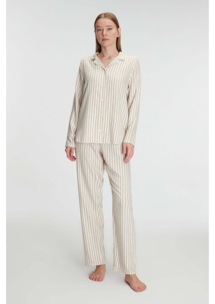 Uzunkol Çizgili Gömlek ve Pantolon Takım Pijama Takımı