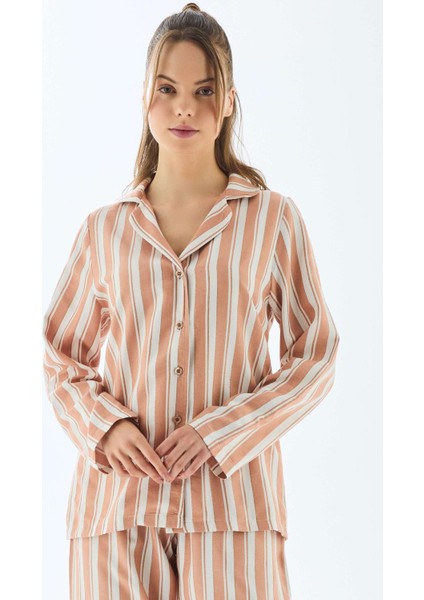 Viscose Çizgili Gömlek Pantolon Pijama Takımı modelleri