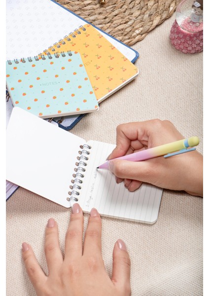 10X10 cm 3'lü Meyve Desenli Karton Kapaklı Spiralli Cep Defteri Bloknot Not Defteri fiyatları