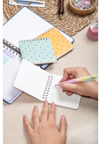 10X10 cm 3'lü Meyve Desenli Karton Kapaklı Spiralli Cep Defteri Bloknot Not Defteri fırsatları