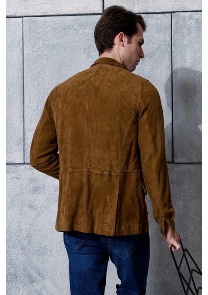 Erkek Safari Düğmeli Hakiki Deri Taba Süet Ceket indirimleri