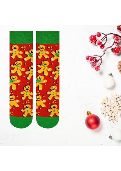 Noel Kurabiyesi Temalı Renkli Unisex Soket Çorap
