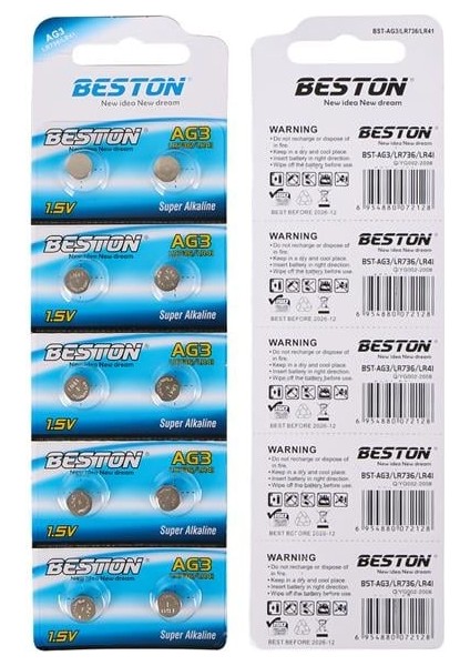 Tianqiu AG3 LR41 Alkalin Saat Pili 10'lu Paket