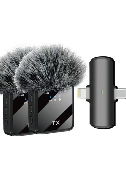 Çift Mini Kablosuz Kulaklık Mikrofonu Type-C Lightning Gürültü Azaltma ve Küçük Yaka Klipsli Mini Mikrofon Kayıt, Vlog, Youtube, Tiktok Için