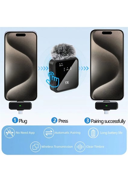 Çift Mini Kablosuz Kulaklık Mikrofonu Type-C Lightning Gürültü Azaltma ve Küçük Yaka Klipsli Mini Mikrofon Kayıt, Vlog, Youtube, Tiktok Için modelleri