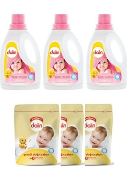 Çamaşır Yumuşatıcısı Bahar Ninnisi 1500 ml X3 + Dalin Granül Sabun Toz Deterjan 500 gr X3
