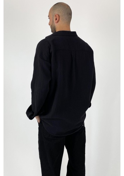 Oversize Yazlık Siyah Müslin Kumaş Gömlek modelleri